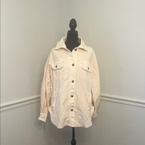 Free People Women's Cream Button-Front Flannel Overshirt Jacket